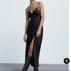 Zara Black Satin Button Maxi Dress